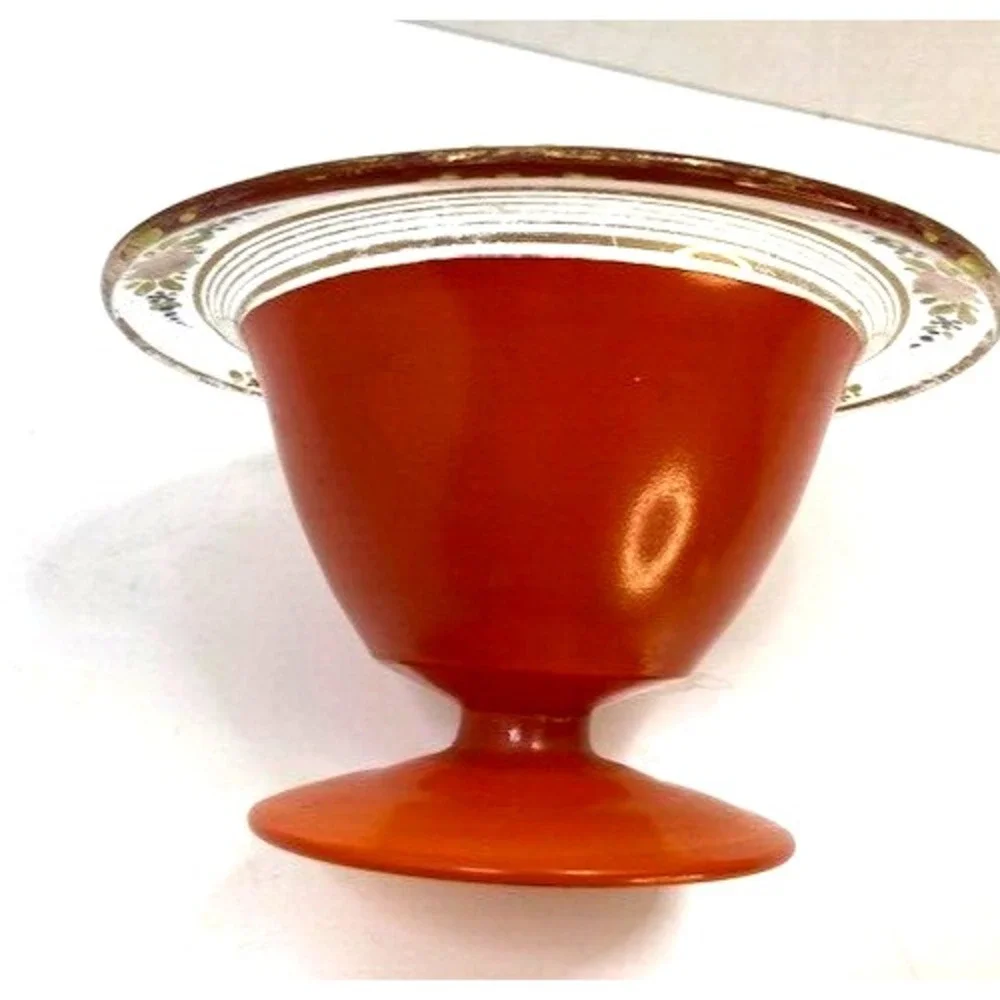 Rare Vtg Hand Painted Lancaster Marqurite Orange Flower Accent Glaze Bowl 1930‎